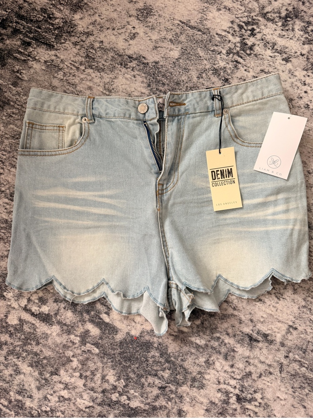Light Blue Scalloped Hem Denim Shorts - Liah & Co.